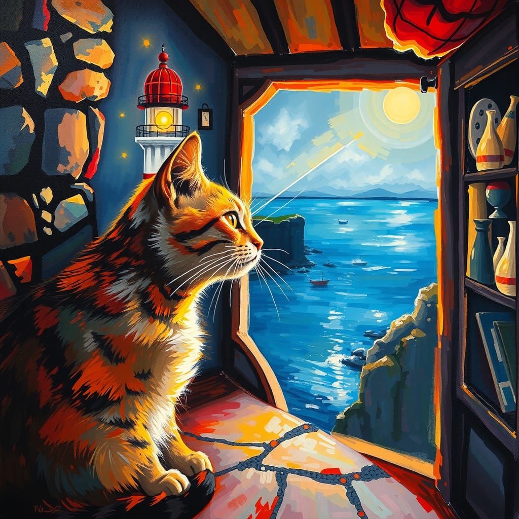 Colorful Cat Double Exposure in Earth Tones