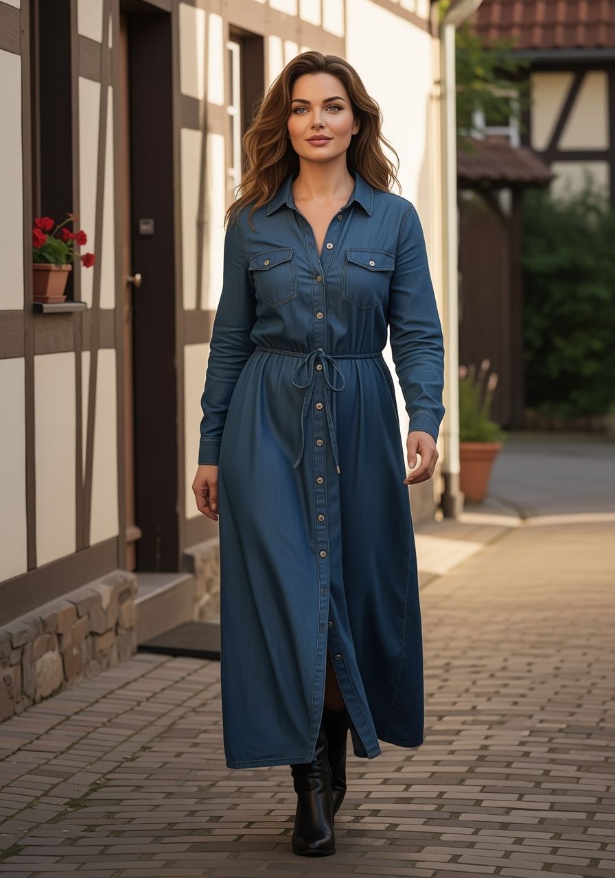 German Woman in Autumn Dress in Spring Village