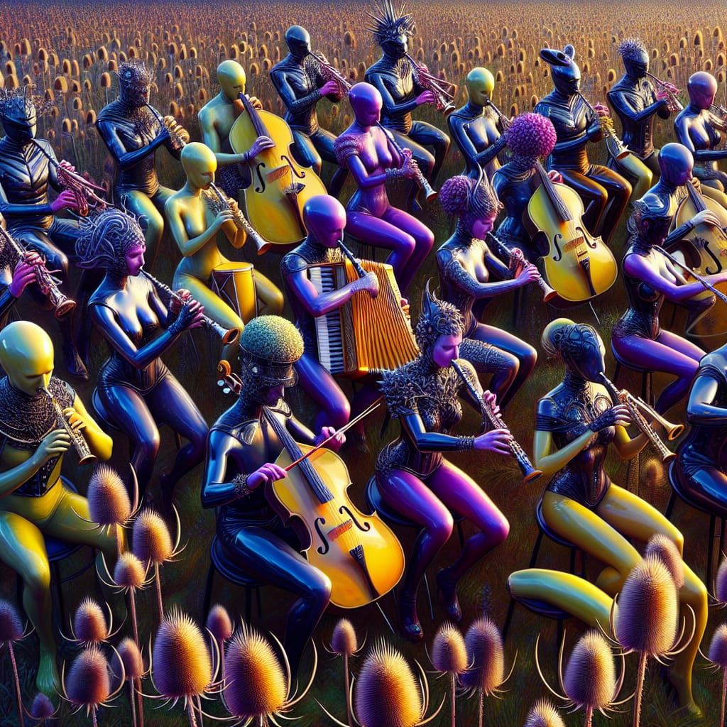 Band of Musicians in Latex in Thistle Field