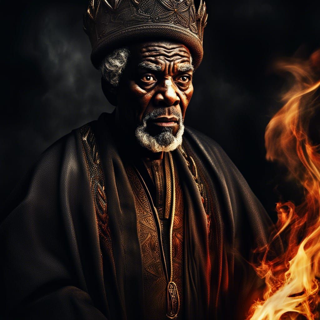 Cleric Ablaze: Hyperrealistic Fiery Portrait