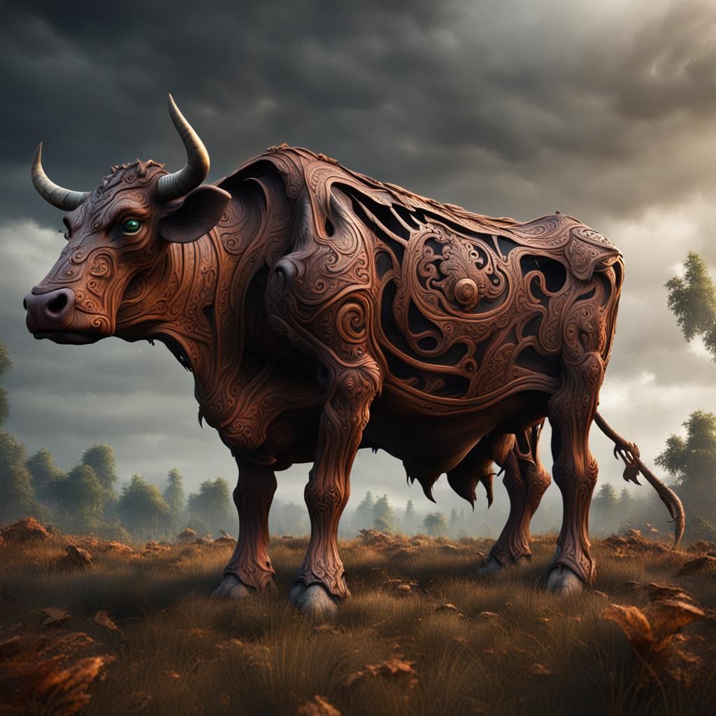 Evil Wooden Cow: Detailed Matte Painting