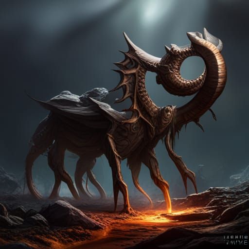 Humanoid Creature with Horns and Claws in Detailed Digital A...