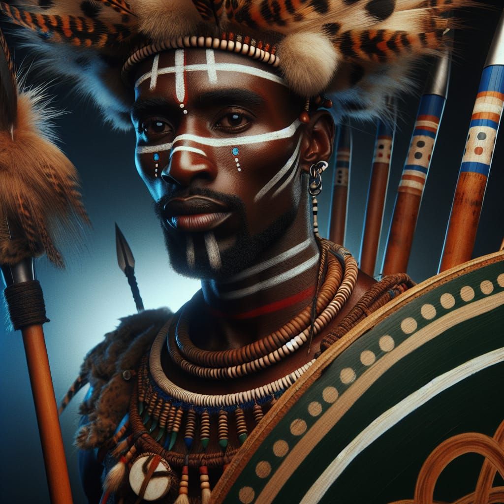 Zulu fra Sydafrika, med krigerisk maling,