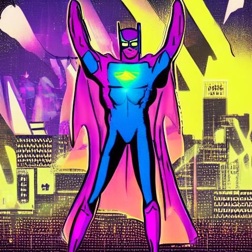 Synthwave Neon Superhero in Retro Style