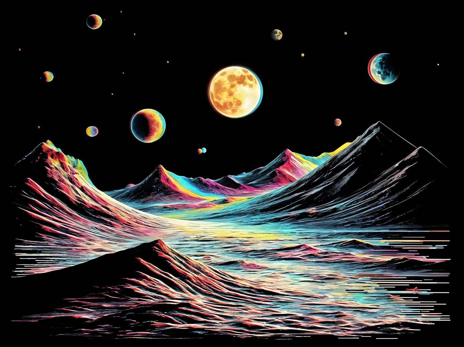 Retrofuturistic Space Landscape in Glitch Art