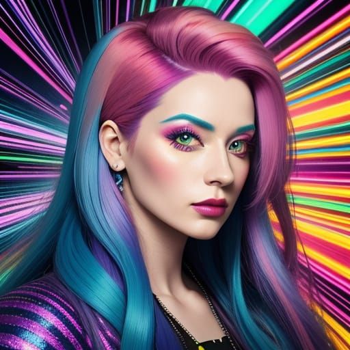 Vibrant Pop Art Portrait of Woman with Colorful Hair