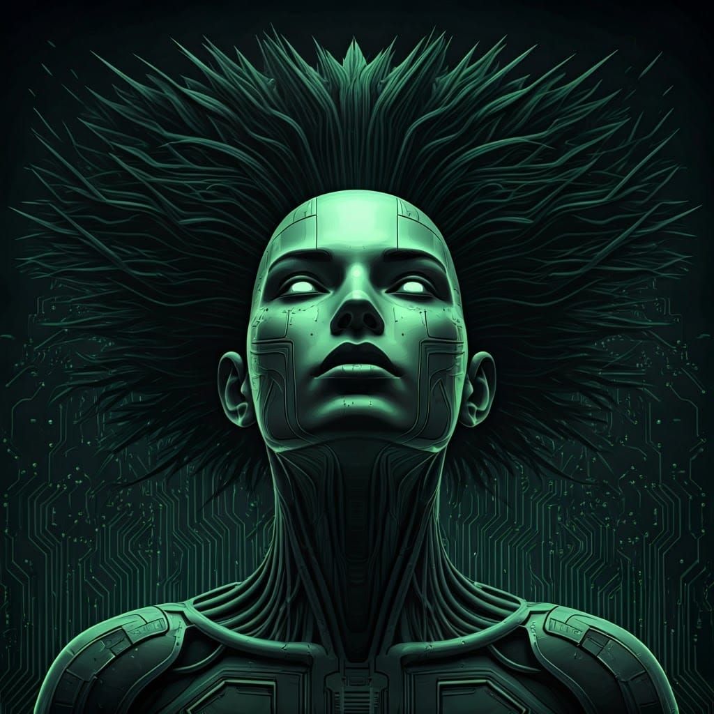 Futuristic ASCII Robot Portrait in Cyberpunk Style