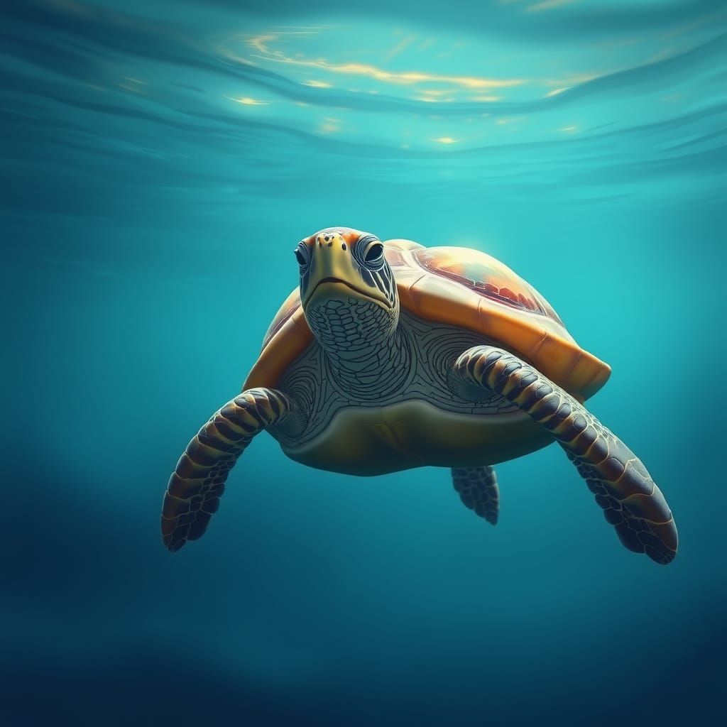 Tranquil Turtle Swimming in Dreamy Realism