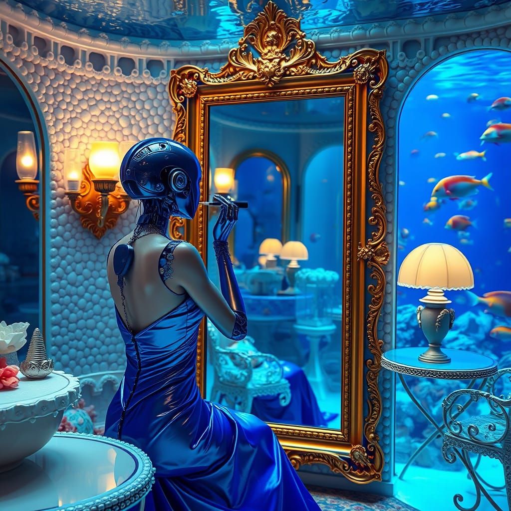 Opulent Underwater Robot in Sapphire Gown
