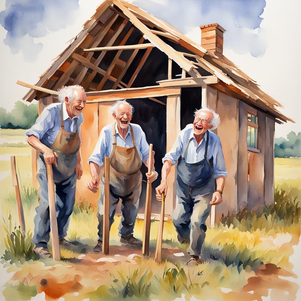 Joyful House Builders in Watercolor Gouache Style