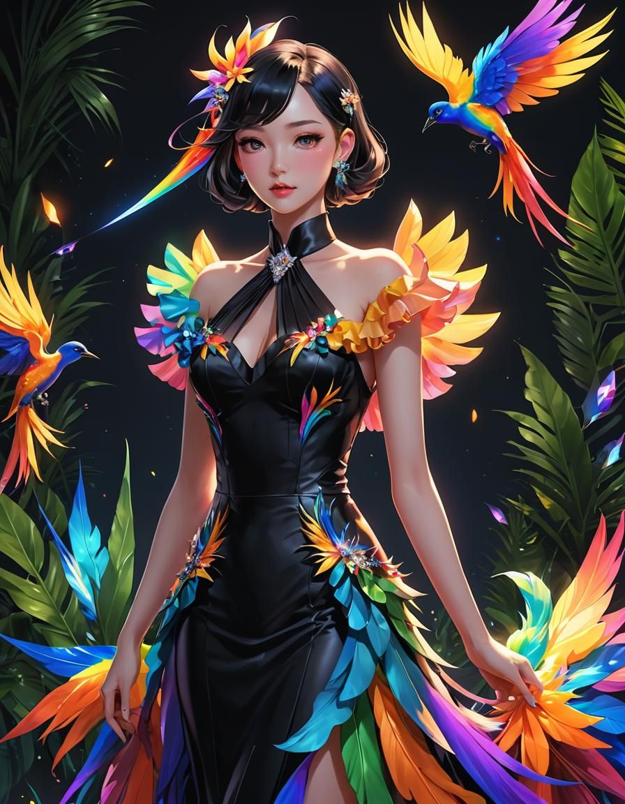 Woman in 1930s Suit Holding Bird of Paradise