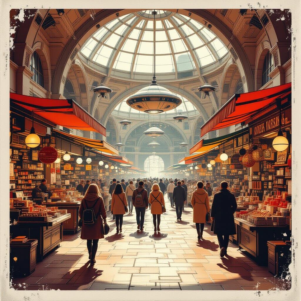 Mars Marketplace 2090: Vintage Polaroid Style