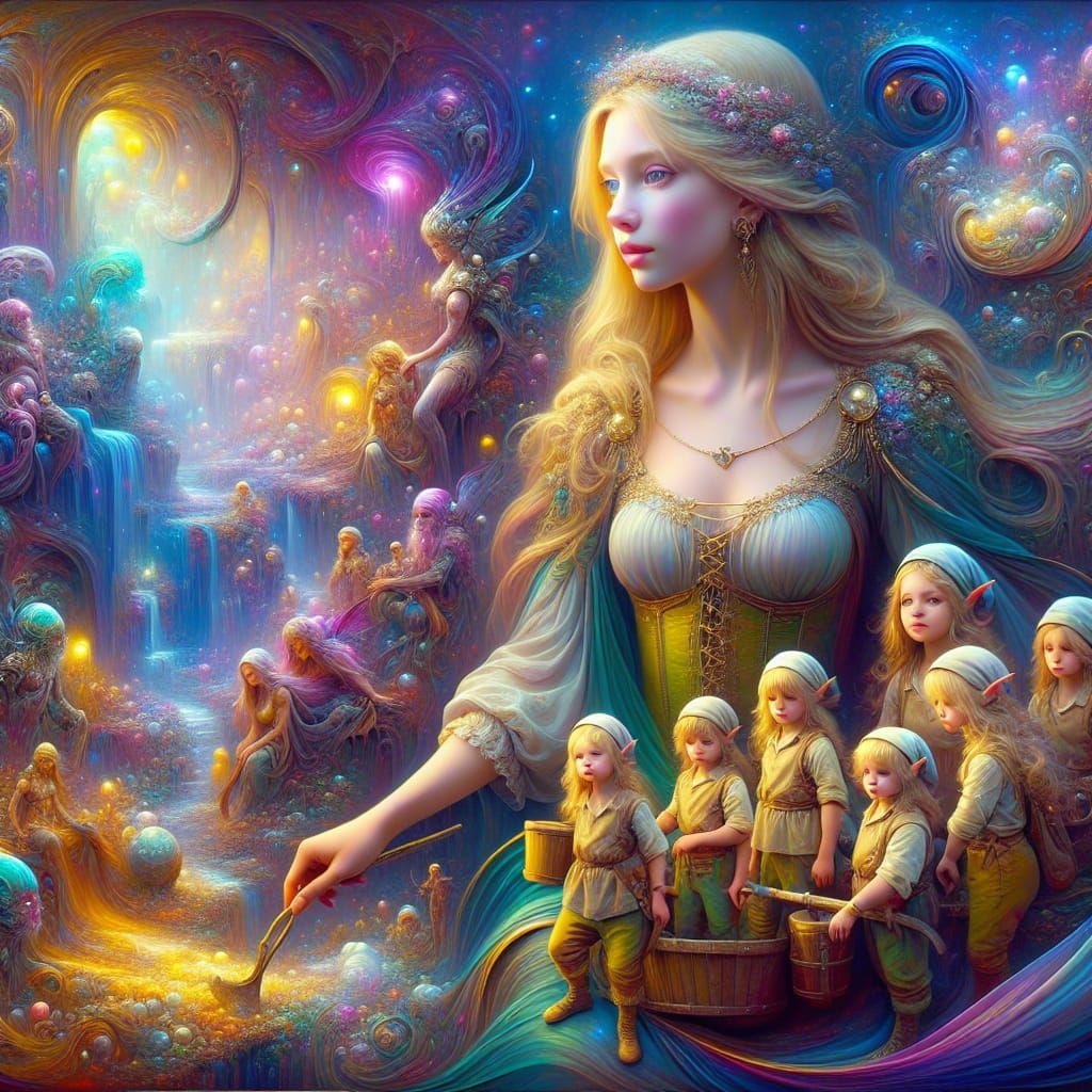 Woman between elves