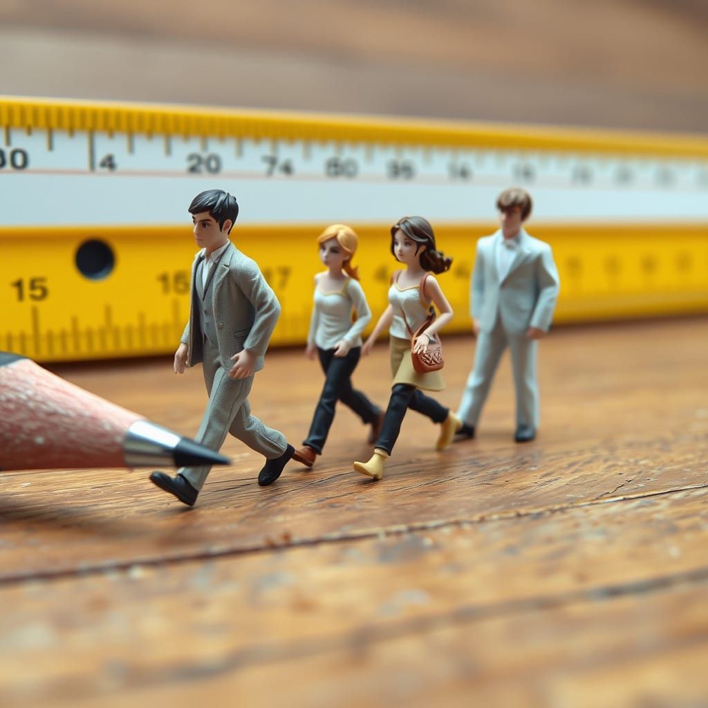 Miniature Scene on Worn Wooden Surface