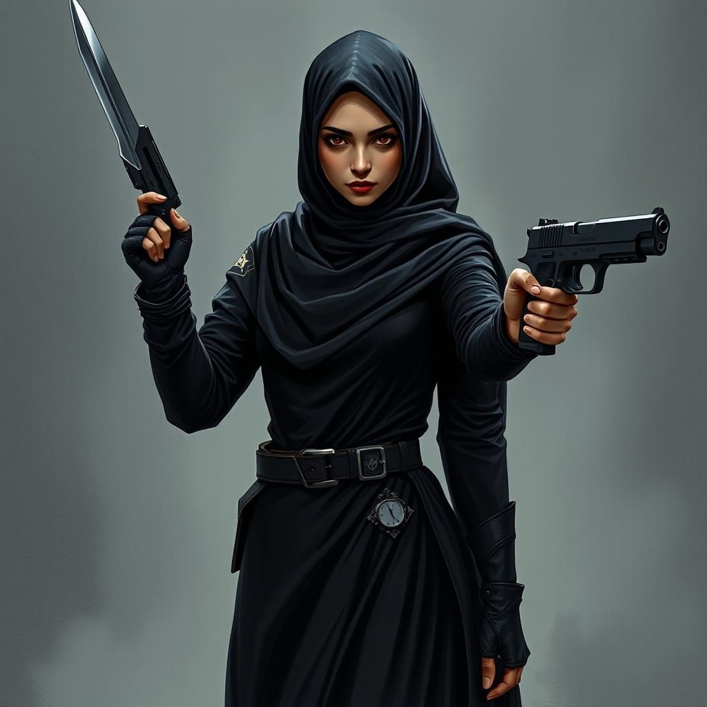 Futuristic Woman with Dagger and Pistol