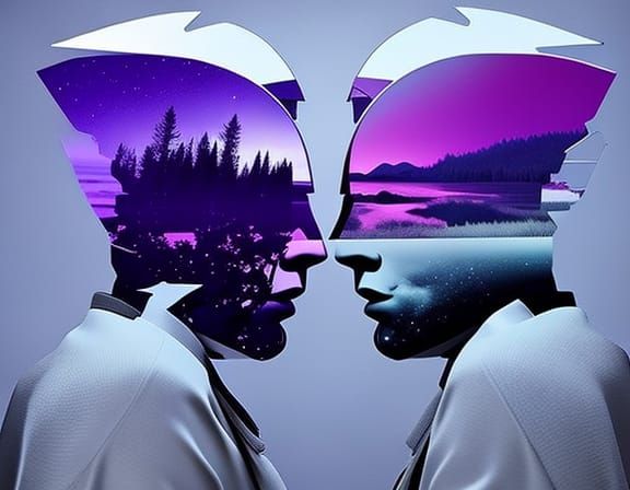 Surreal Double Exposure: Kissing Couple in Fog