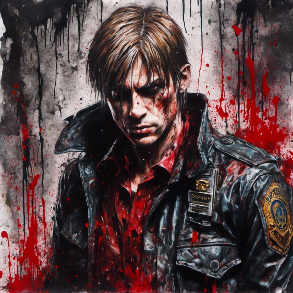 Leon Kennedy Zombie Battle in Graffiti Art Style