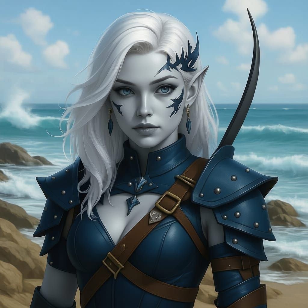 Air Genasi Rogue in Cobalt Armor with Wyvern Tattoo