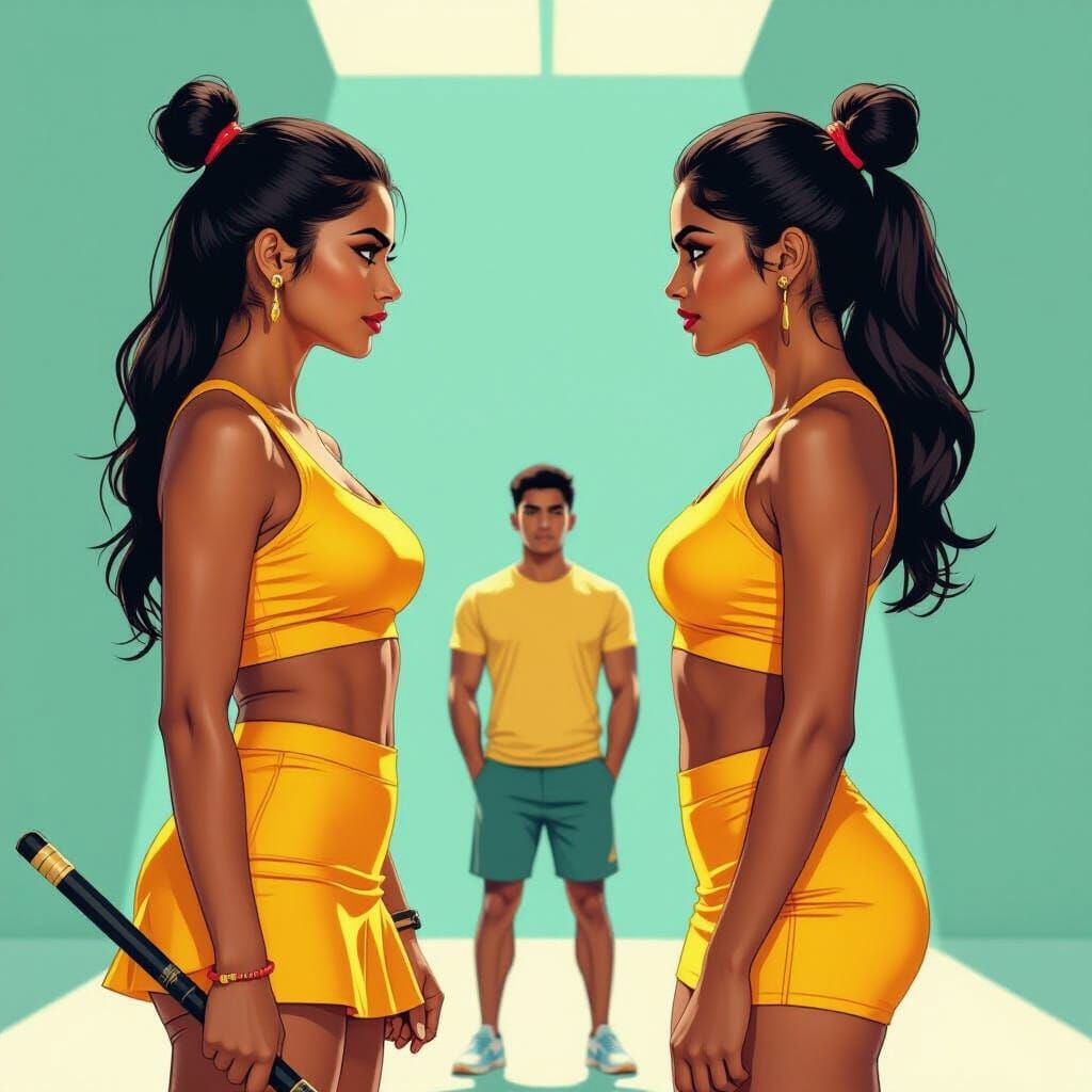 Indian Women in Shiny Yellow Skirts, Digital Art