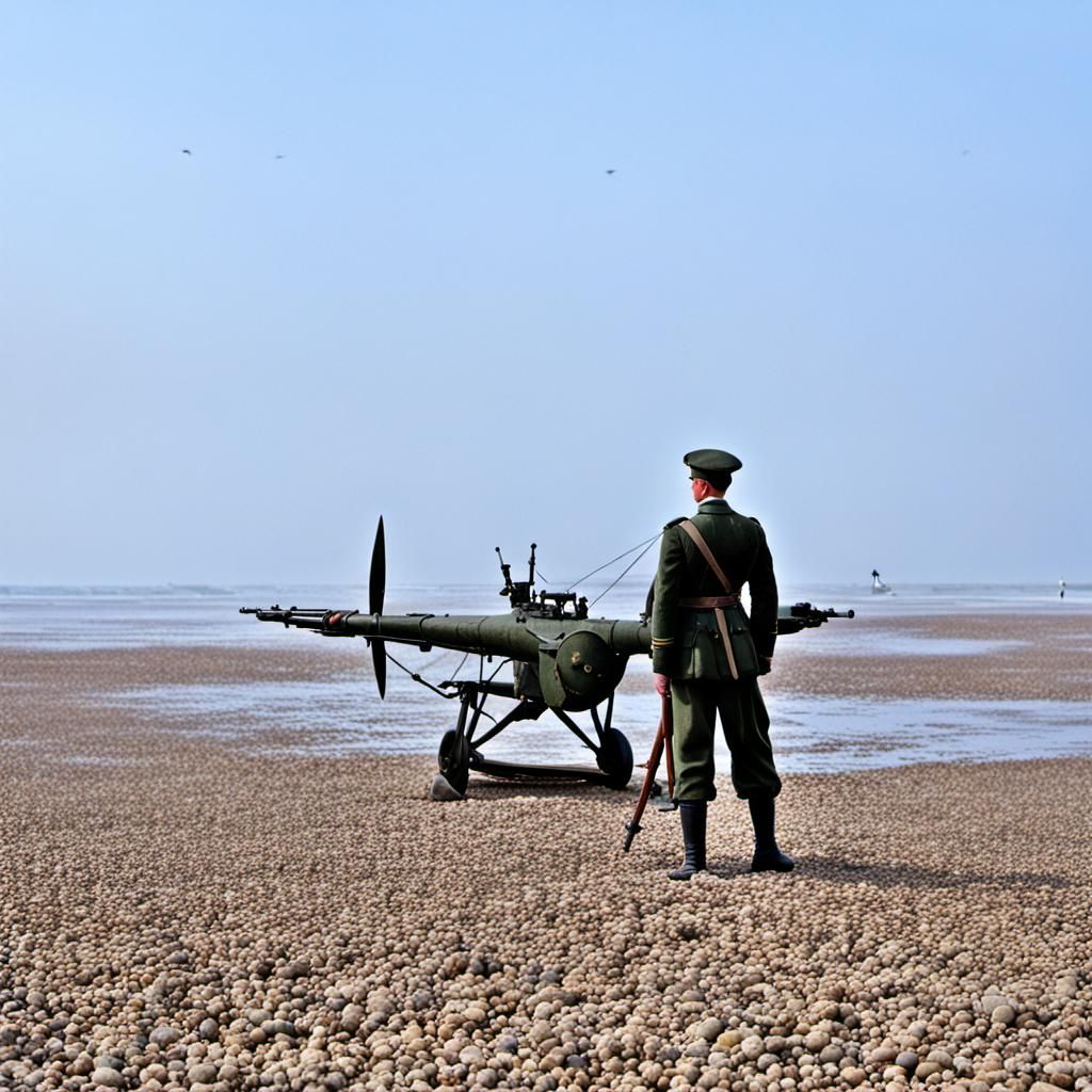 Archer Stands Solemnly on Dunkirk Beach