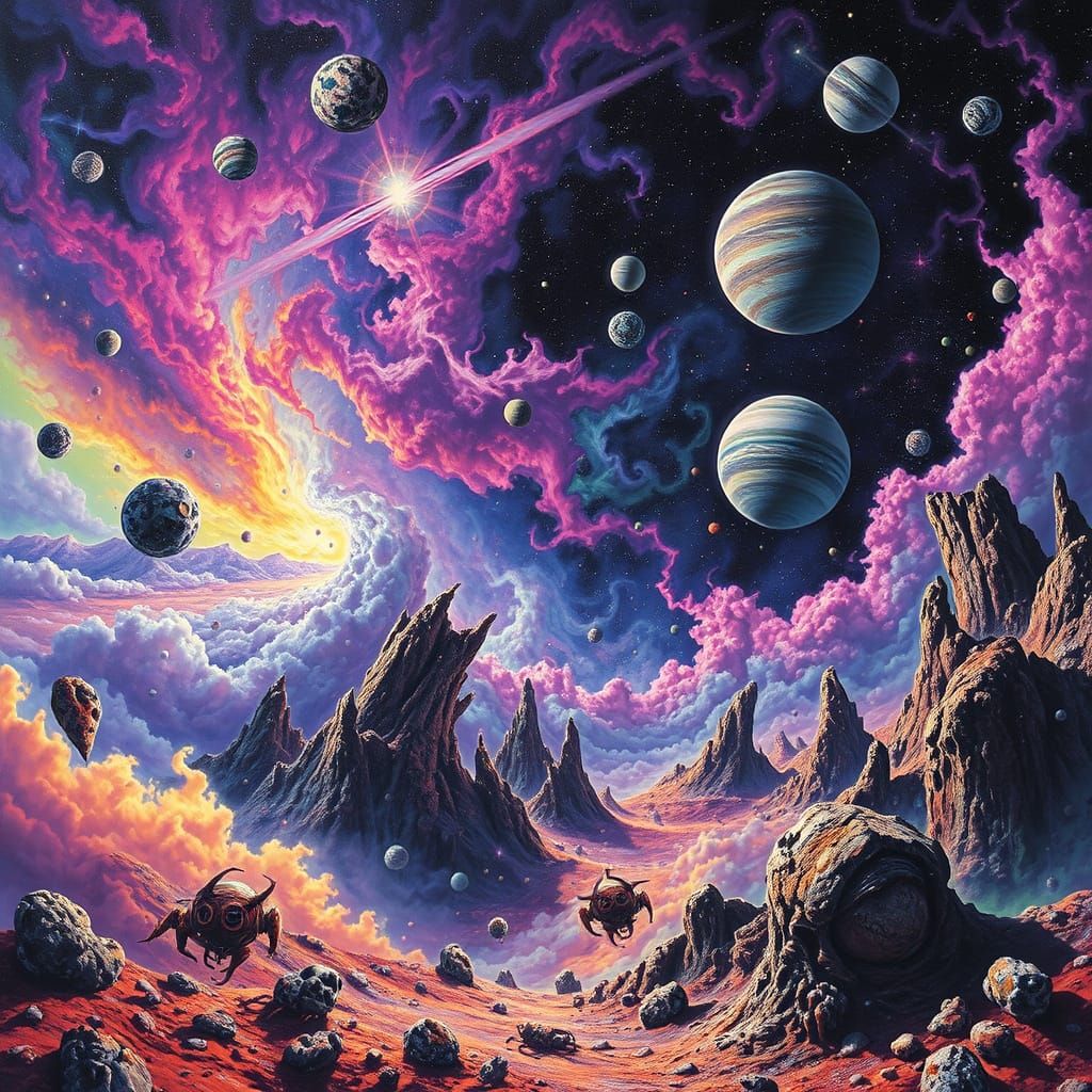 Cosmic Nightmare Galaxy in Vibrant, Neon Colors