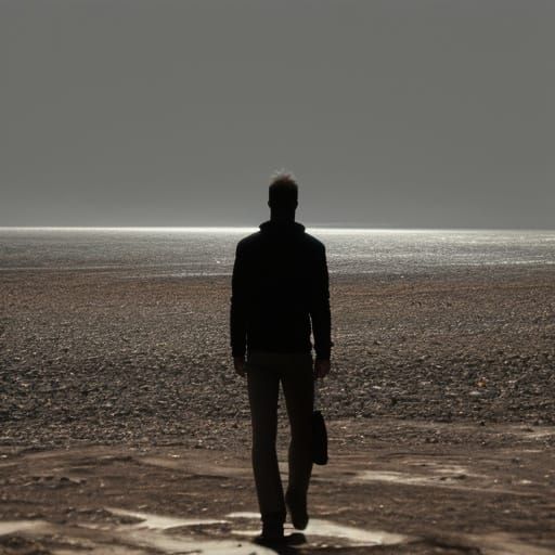 Lonely Figure in a Futuristic Cityscape