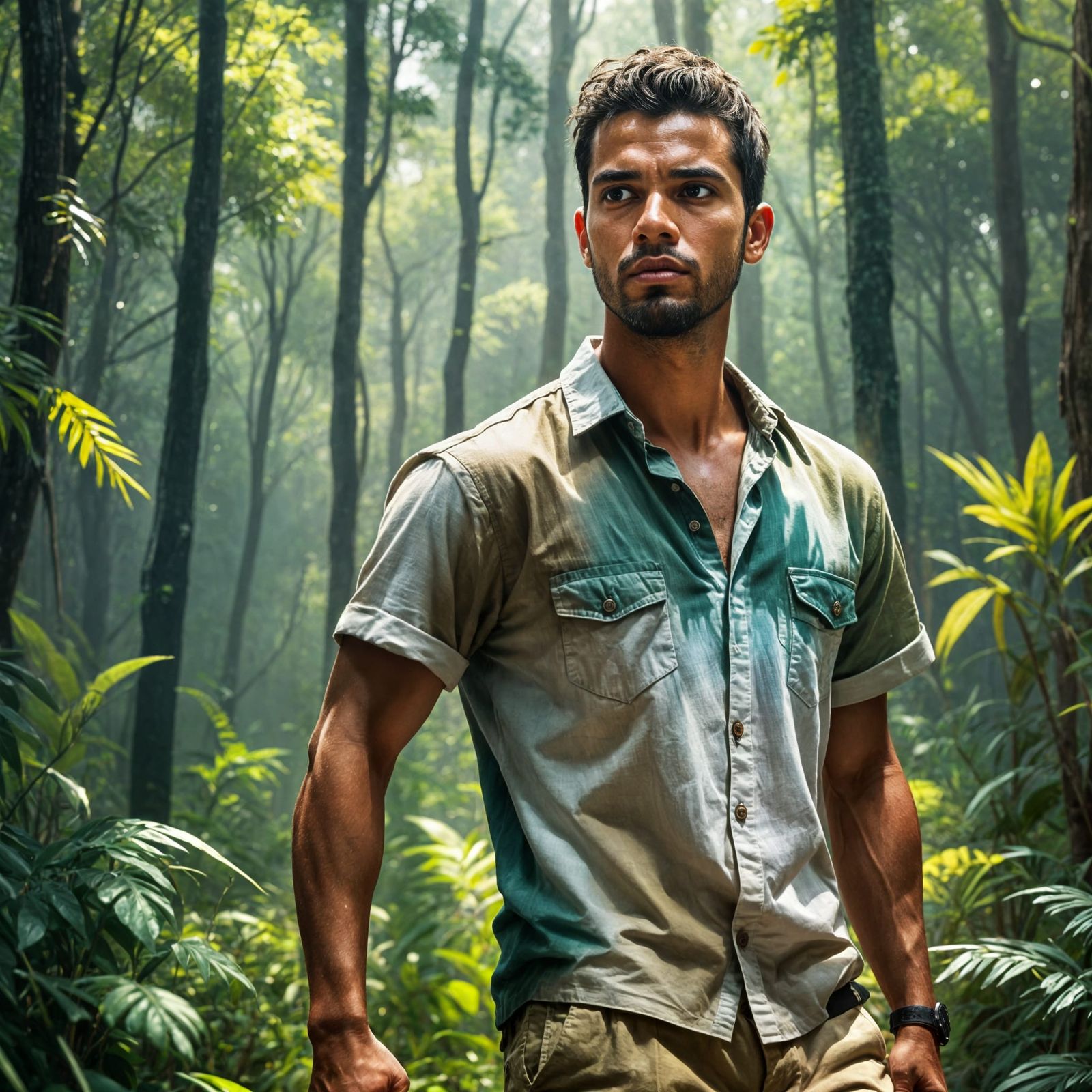 Hyperrealistic Portrait of Brazilian Man in Forest