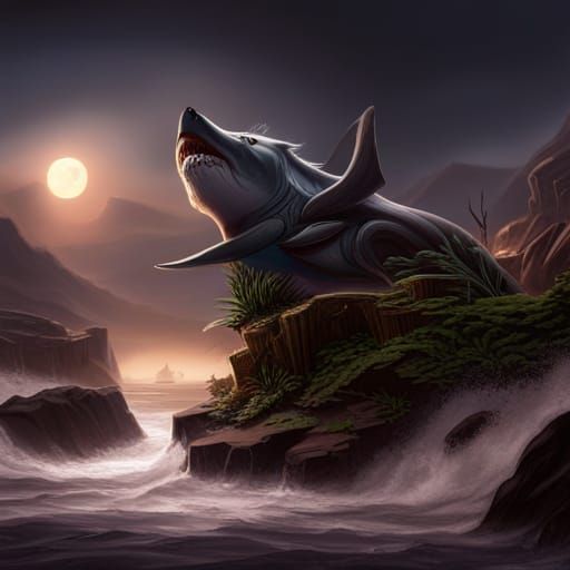 Wolf Shark Hybrid Concept Art in Detailed Painting