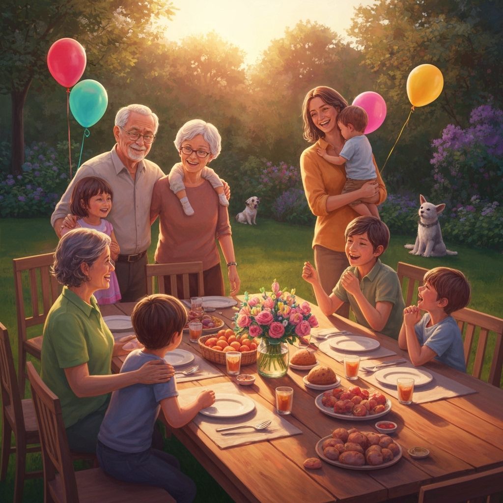Family Reunion in Golden Light, Hyperrealistic Style