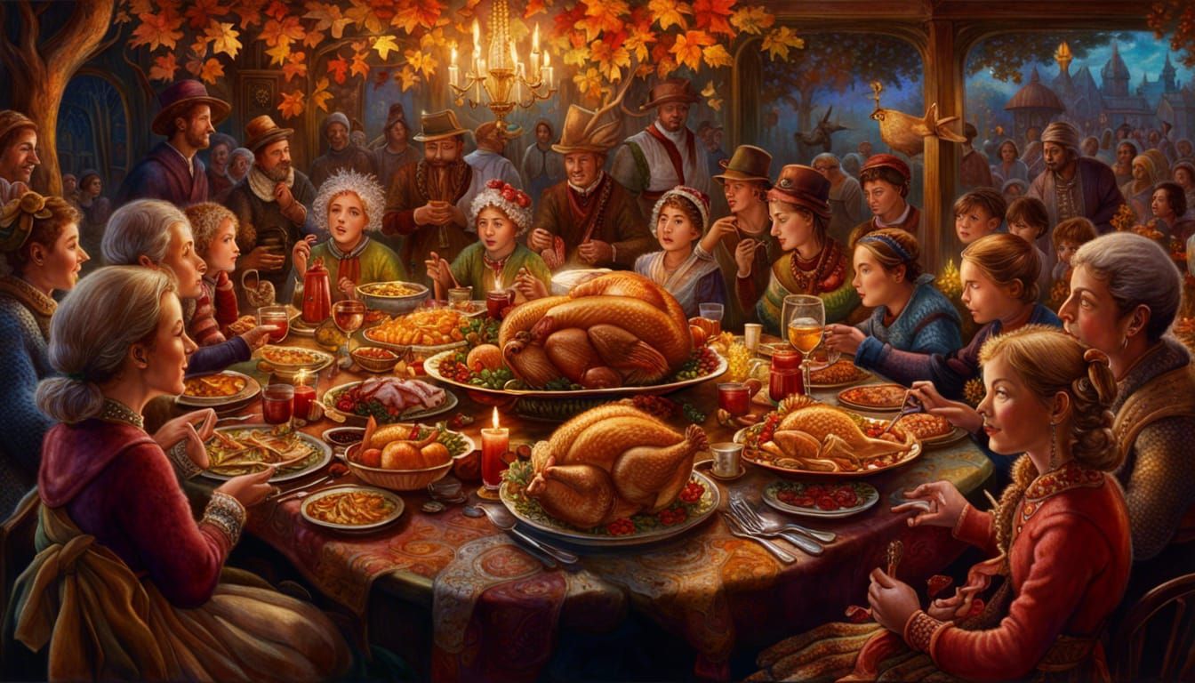 Family Thanksgiving Feast in Hyperrealistic Style