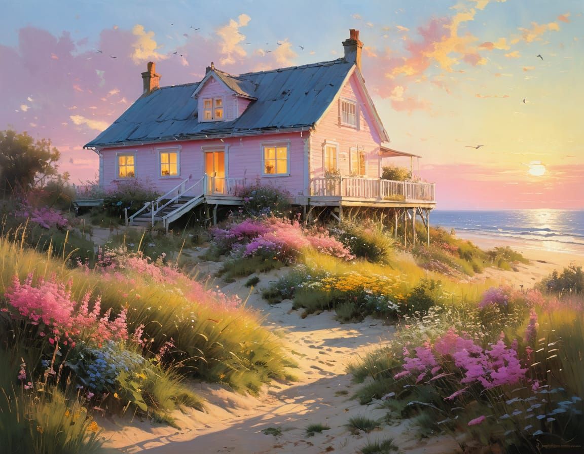 Quaint Sun-Baked Summer Beach House with Wild Grasses
