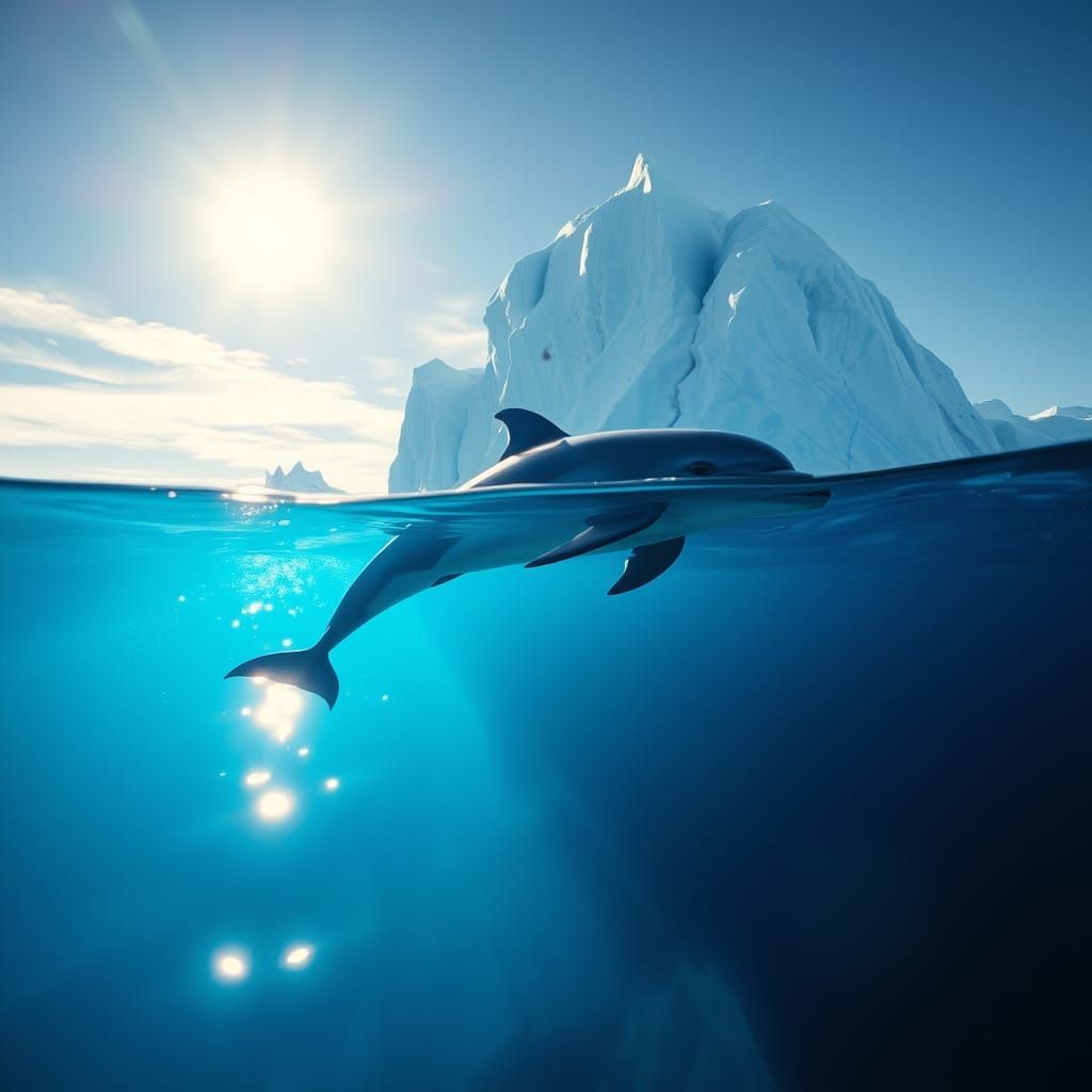 Blue Dolphin Glides Through Arctic Waters, Futuristic Style