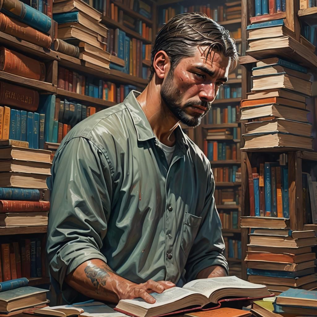Hyperrealistic Image of Prisoners Surrounded by Books