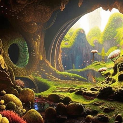Dragon in a Glowing Mushroom Cave: Hyperrealistic Art