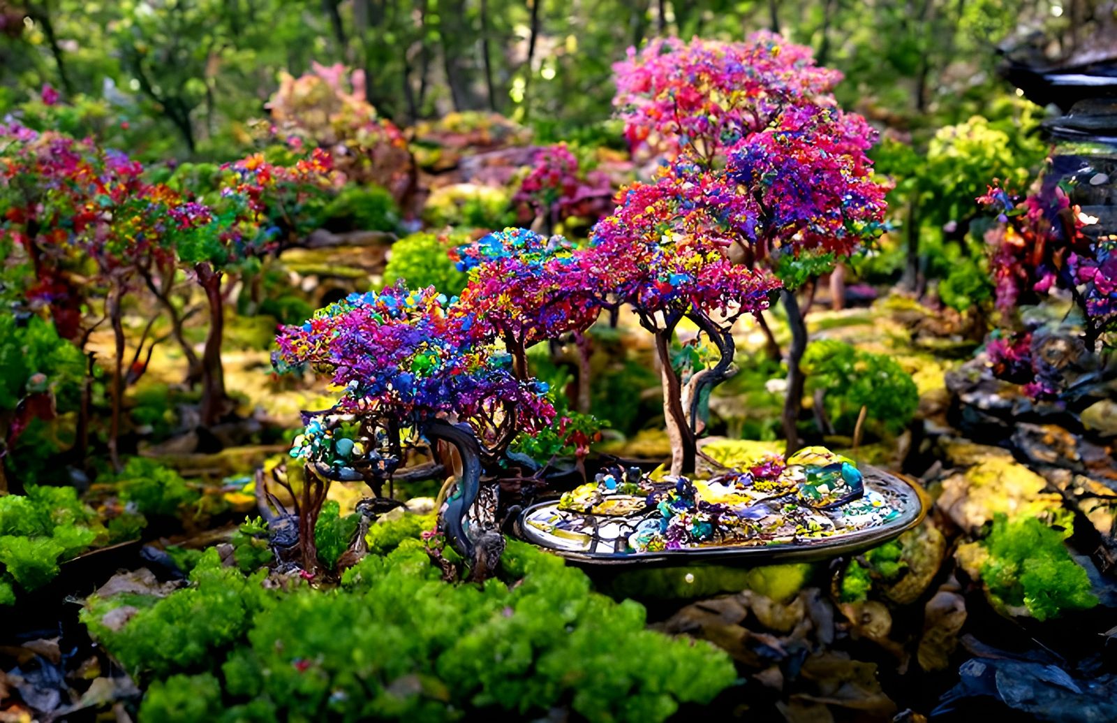 Stained Glass Botanical Garden in Surreal Style