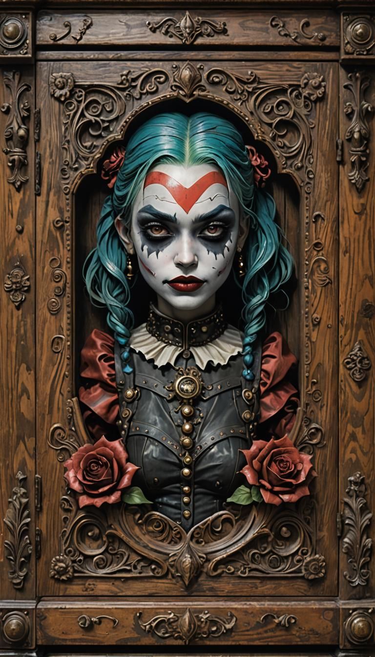 Harley Quinn Dresser: Victorian Steampunk Carving