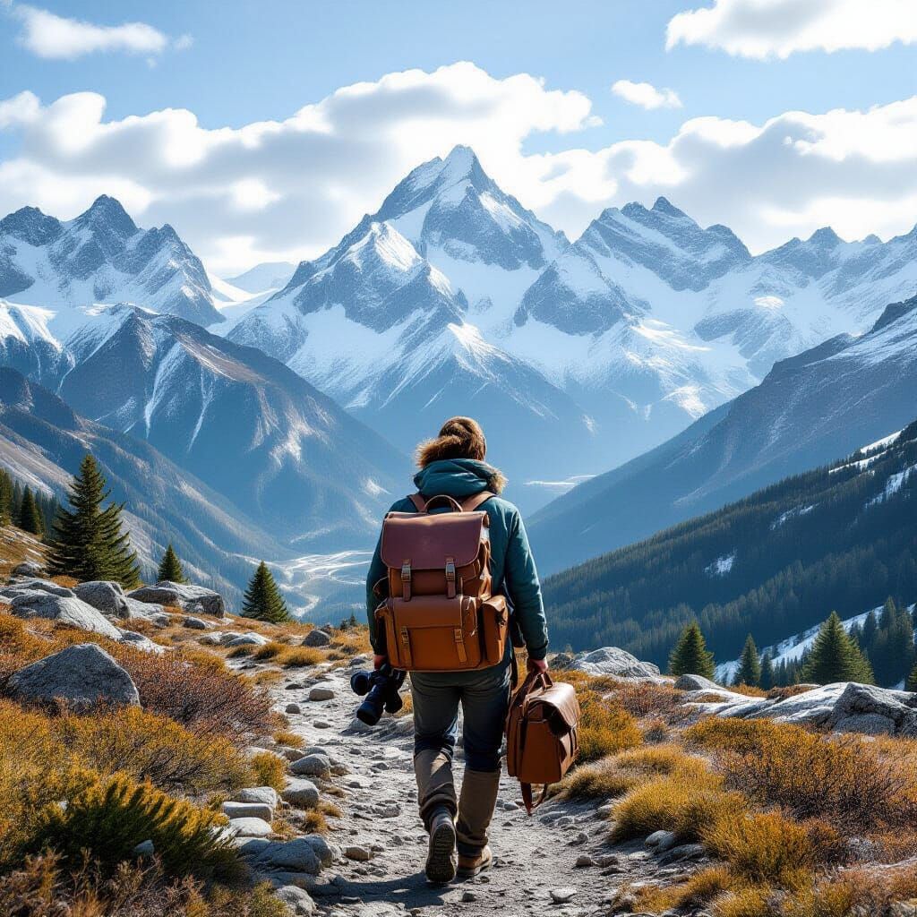 Traveler Hiking Through Varied Landscapes: Cinematic Adventu...