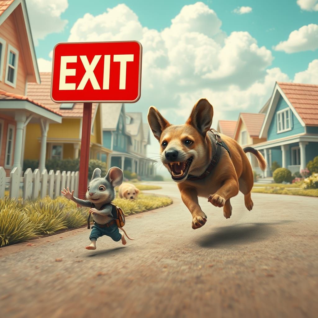 Determined Baby Mouse Sprints Towards Exit in Whimsical Neig...