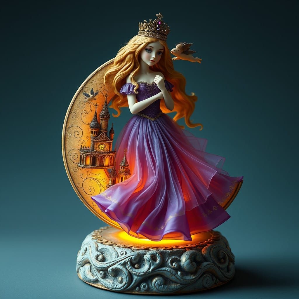 Regal Princess on Crescent Moon: Gothic-Inspired Fairytale