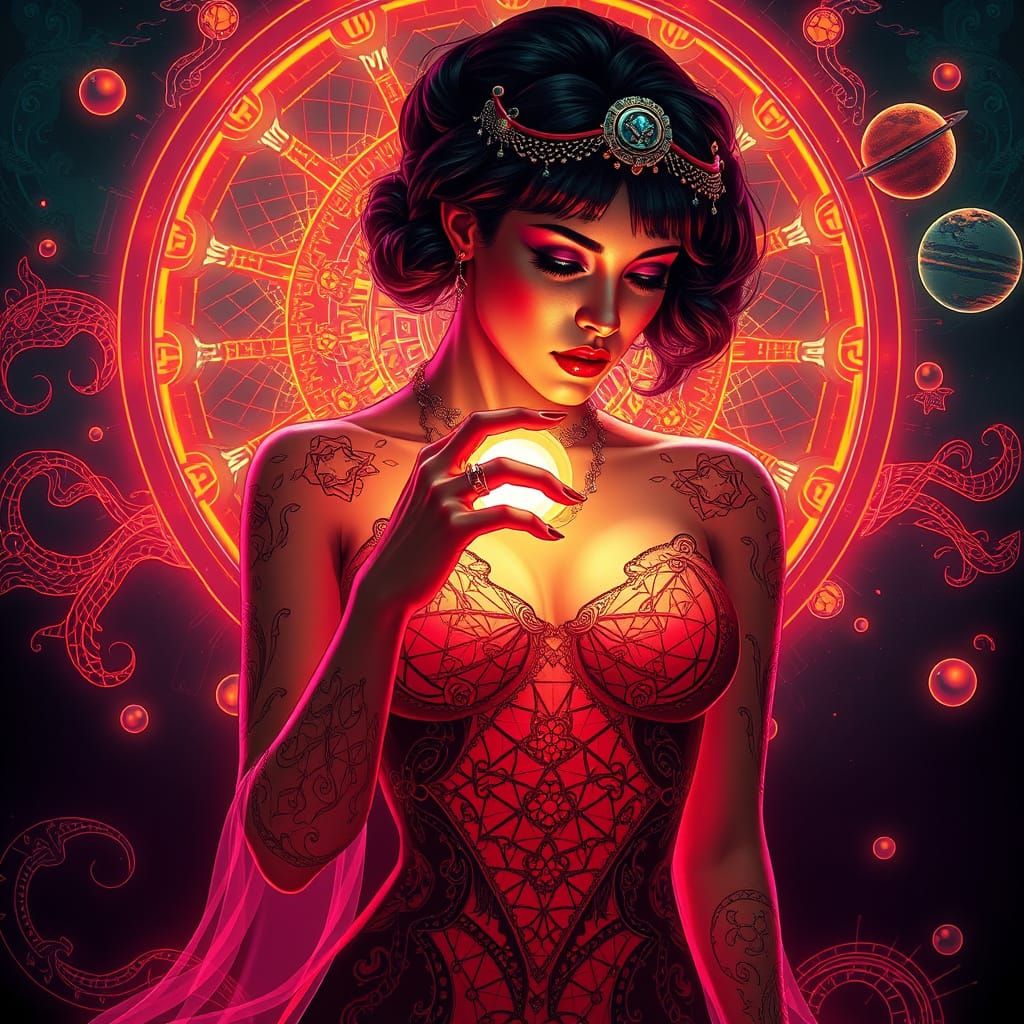 Sensual Oriental Goddess in Neon Ecstasy