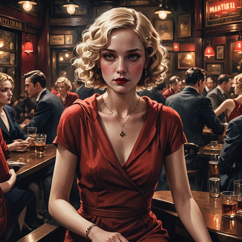 Noir Beauty in Red Dress, 1920s Style