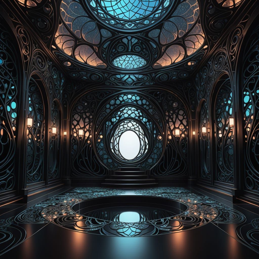 Mirrored Obsidian Meditation Chamber with Inner Glow