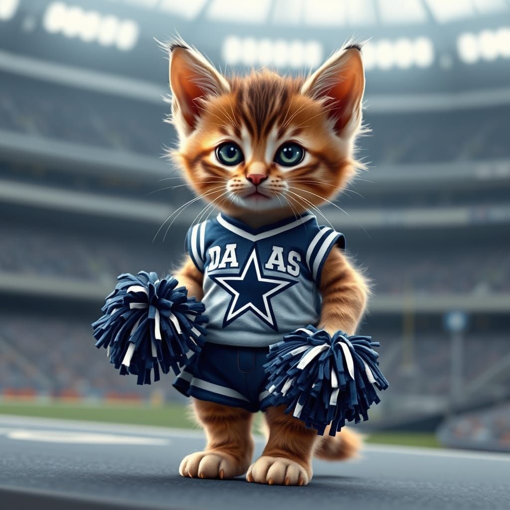 Realistic Cheerleading Kitten in Dallas Cowboys Stadium