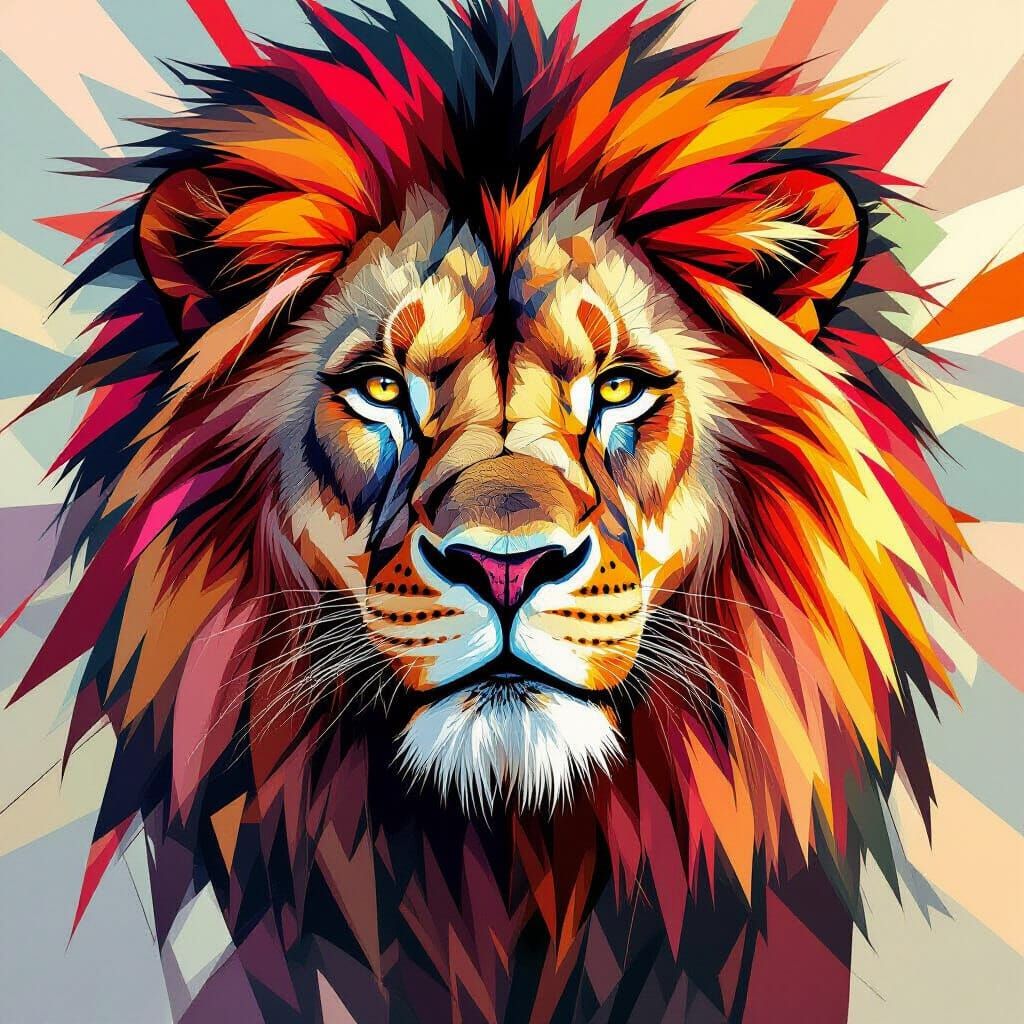 Kaleidoscopic Lion: Fractured Majesty in Digital Art