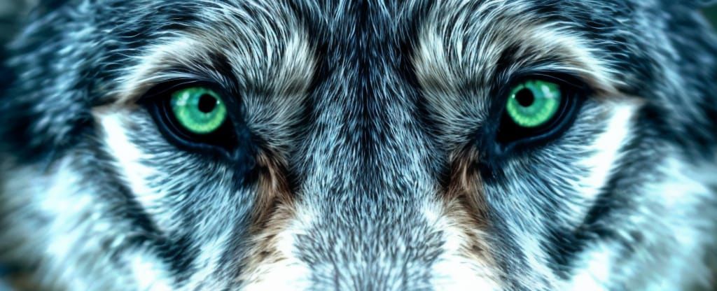 Wolf's Emerald Gaze in a Sergio Leone Cinematic Shot