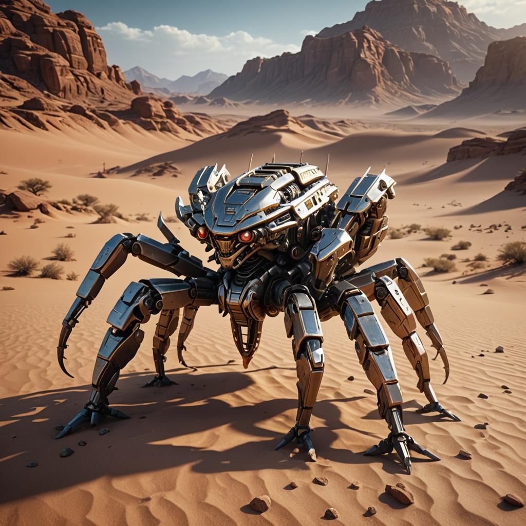 Mechanical Scorpion in Desert, Sci-Fi Art