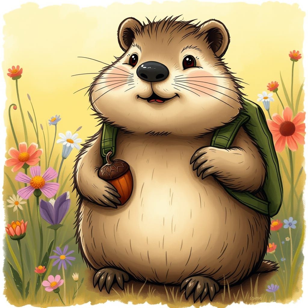 Whimsical Groundhog in Sunny Meadow