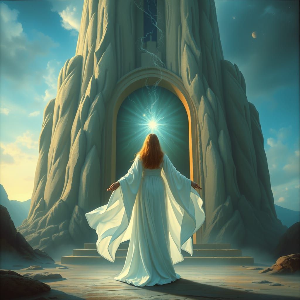 Renaissance Sorceress Before Cosmic Portal
