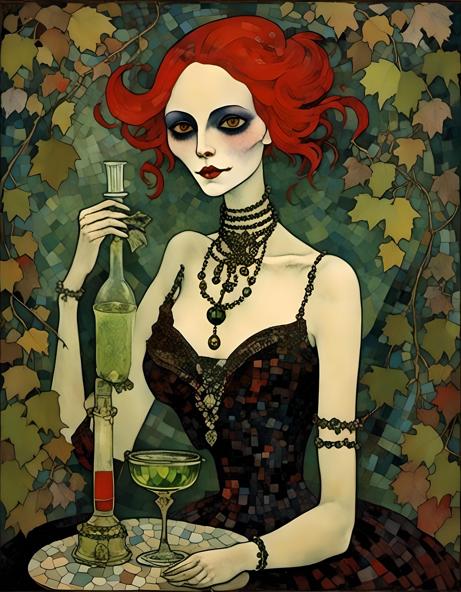 Gothic Vampire with Absinthe in Rococo Horrorcore Style