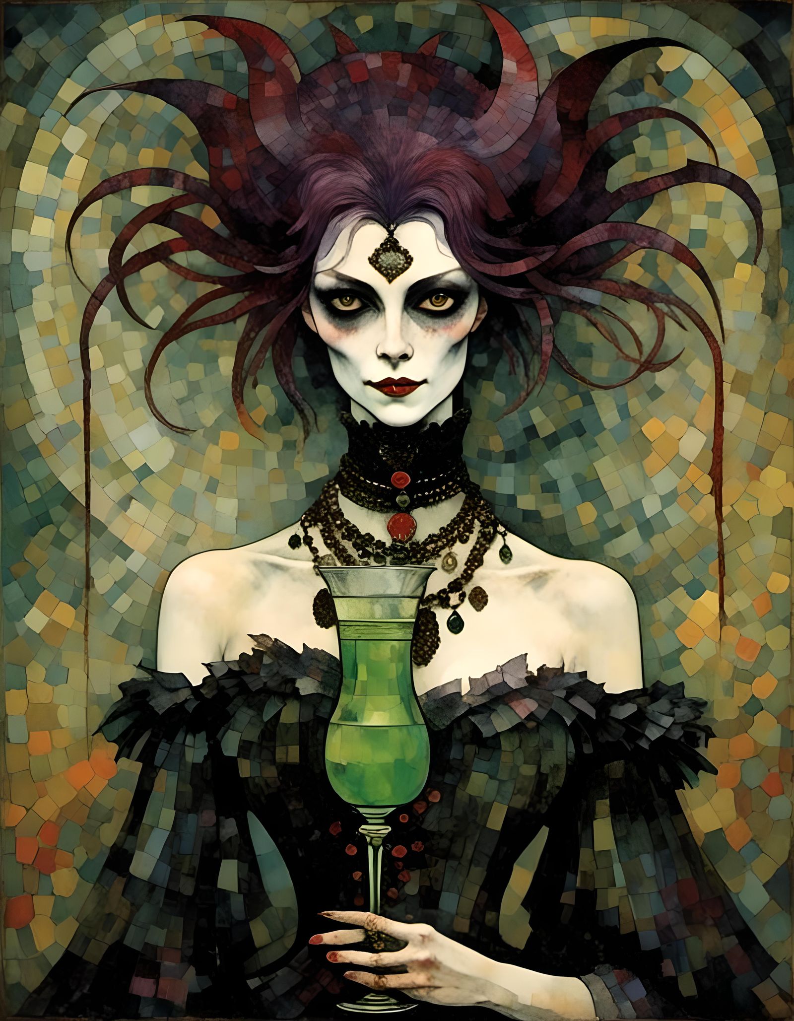 Gothic Vampire Woman with Absinthe in Rococo Horrorcore Styl...